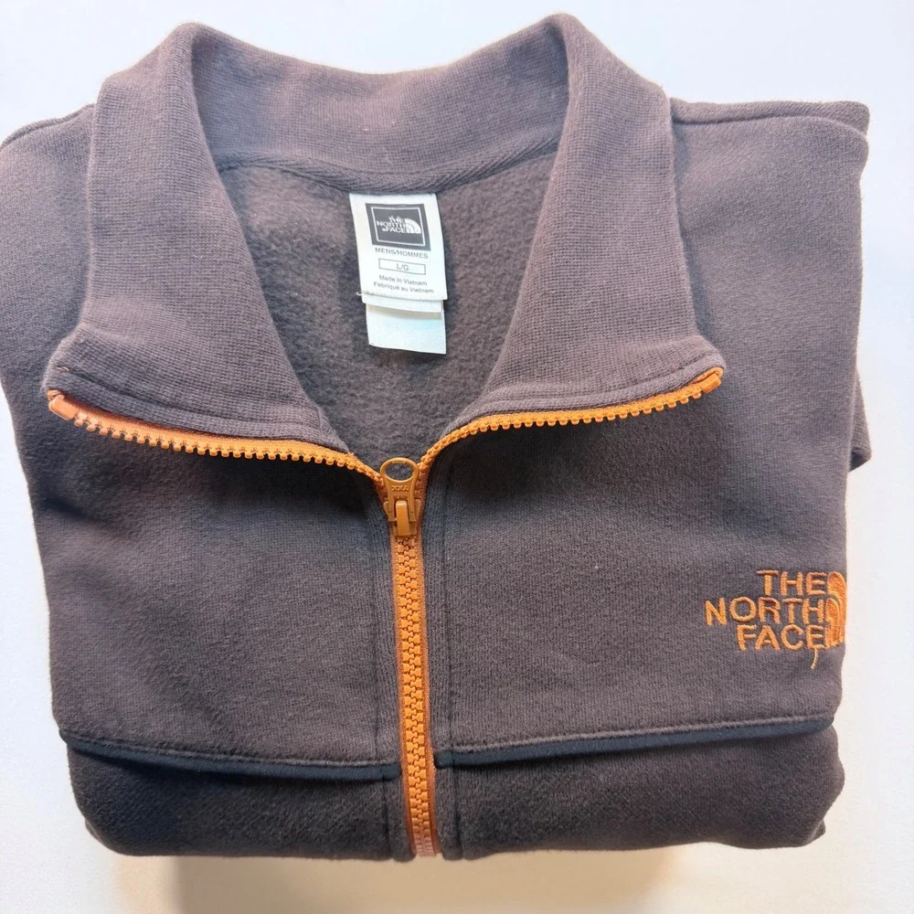 The North Face Full Zip Sweatshirt Jacket Mens Large Brown Orange Logo Fleece